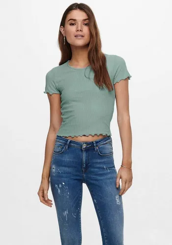 ONLY Rundhalsshirt ONLEMMA S/S SHORT TOP NOOS JRS Rundhals, modisch, regular fit, gewellter Abschluss, unifarben