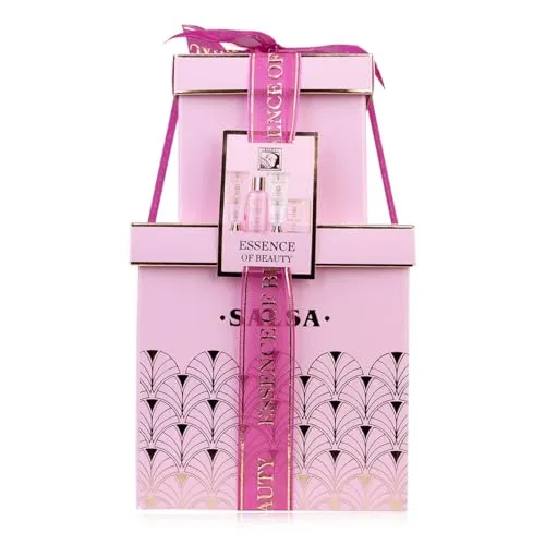 Accentra Badeset ESSENCE OF BEAUTY für Frauen, Geschenkset mit 100 ml Duschgel, 50 ml Bodylotion, 50 ml Körperpeeling, 100 g Seife, Netzschwamm, Geschenk zum Geburtstag und Muttertag in Geschenkboxen