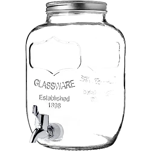 KADAX Getränkespender aus Glas, 4L, Wasserspender mit Zapfhahn und Deckel, Saftspender, Limonadenspender, Glaskanne, Zapfhahnflasche, Trinkspender für kalte Getränke, Dispenser