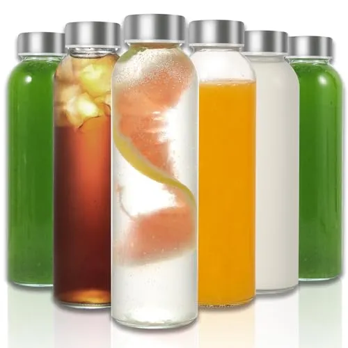 Saftflaschen zum befüllen 500ml, LIMILI 6er-Pack glasflaschen mit schraubverschluss für unterwegs, trinkflasche glas, smoothie flasche Durchsichtiges Auslaufsicheres für Heiße & Kalte Getränke