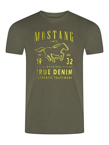 MUSTANG Tshirt Herren Regular Fit Rundhals Kurzarm Sommer Tee Shirt Logoprint Baumwolle, Größe:6XL, Farbe:Dusty Olive (1014003-6357)