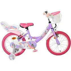 Volare Unicorn Kinderfahrrad 16 Zoll – Lila mit zwei Handbremsen