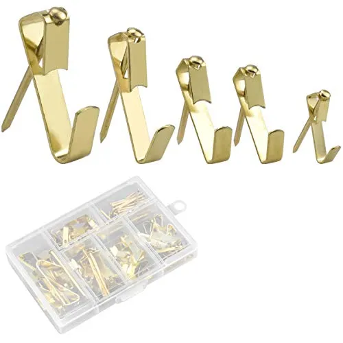 Fodlon Bilderhaken Set Bildaufhänger mit Nägeln Bilder Aufhängen Wandhaken Gold Bilderrahmen Aufhänger für Bilderaufhängung Leinwand Holzbilderrahmen Kleidung Taschen Ziernägel Bilder Befestigungen