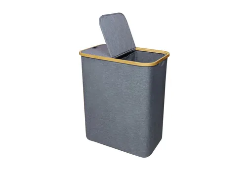 Bestlivings Wäschekorb aus Bambus, Grau, 2 Fächer, 65x65x34 cm - Wäschesammler mit 2 Fächern, hochwertiger Bambusrahmen und robustem Oxford-Polyester. Ideal für eine einfache Wäschesortierung und ein modernes Ambiente in Bad oder Schlafzimmer.