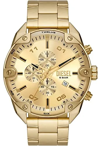 Diesel Herrenuhr Spiked DZ4608 - Armbanduhren für Herren mit 49mm goldenem Edelstahlgehäuse, Quarz-Chronographenwerk und wasserdicht bis 50m – perfekt für stilbewusste Männer.