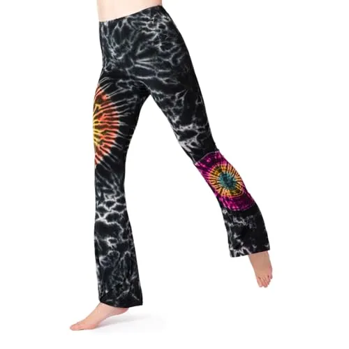 PANASIAM Leggings Batik mit Schlag, Schwarz Bunt, Größe S - Handgefertigte Leggings mit einzigartigem Batikdesign aus Thailand. Atmungsaktive, pflanzliche Viskose sorgt für hohen Tragekomfort. Maschinenwaschbar und farbecht – ideal für individuelle Styles.