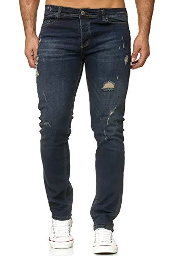 Reslad Jeans Herren Destroyed Slim Fit Jeanshose Dunkelblau W33/L32 - Stylische Herren Jeans im Destroyed Look. Perfekter Sitz und hoher Tragekomfort machen diese Slim Fit Jeans zum idealen Begleiter für jeden Casual-Look. Erhältlich in verschiedenen Größen und Längen.