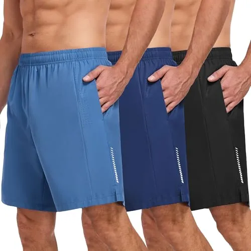 xtuwkzo Sport Shorts Herren Atmungsaktive Mit Taschen Sporthosen Dry Fit Running Fitness Gym Hose Kurz Mann 3er Pack Schwarz/Navy Blau M