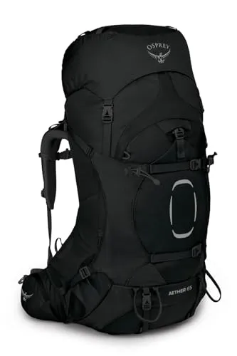 OSPREY Aether 65 L/XL Trekkingrucksack Black - Robuster Rucksack für lange Wanderungen, anpassbare Passform und hohe Tragfähigkeit. Ideal für Wochenendtrips oder mehrtägige Abenteuer, inklusive Regenhülle und komfortabler AirScape Rückenplatte.