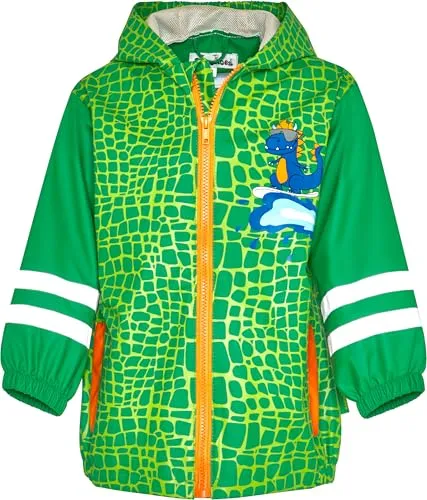 Playshoes Regenjacke Unisex Kinder – Dino Design, 80 - Wasserdichte und winddichte Regenjacke für Kinder mit abnehmbarer Kapuze und Reflektoren für mehr Sicherheit. Ideal für unbeschwertes Spielen bei jedem Wetter!