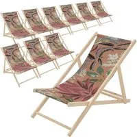 Ecd Germany 10er Set Klappbare Liegestühle Floral Braun-Rot-Grün - Praktisches 10er Set klappbarer Liegestühle aus Holz – verstellbar und ideal für Garten und Strand. Das stabile Design bietet Komfort und lässt sich platzsparend verstauen. Genießen Sie entspannte Stunden im Freien!