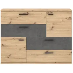 Forte Skive Kommode mit 2-Farbiger Front - Moderne Kommode in Artisan Eiche mit Betonoptik, bietet viel Stauraum mit 2 Türen und 4 Schubladen für ein stilvolles Zuhause.