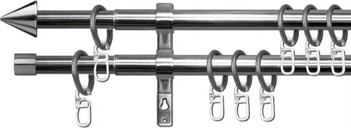 Edelstahl Stilgarnitur Set (120-230cm) Palma – Ausziehbar & Modern - Elegante Edelstahl-Gardinenstange für stilvolle Fensterdekoration. Ausziehbar und anpassbar für verschiedene Fensterbreiten, einfach zu reinigen und schnell montierbar. Ideal für individuelle Wohnraumgestaltungen.