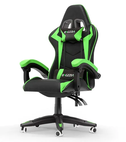 BIGZZIA Gaming-Stuhl Ergonomisch mit Lendenkissen - Ergonomischer Bürostuhl, höhenverstellbar von 115-125 cm mit abnehmbaren Kissen für optimalen Komfort während langer Gaming-Sessions oder im Homeoffice.