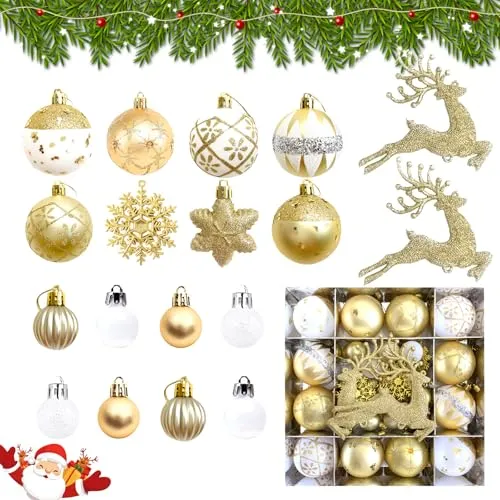 ZUSUZU Set Premium Weihnachtskugeln Kunststoff,Weihnachtsbaum Dekoration Set,Christbaumkugeln,45-PCS Weihnachtsbaum Dekorationen,für Neujahrsparty Hochzeit Feiertag Weihnachtsdekoration
