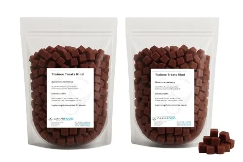 Trainee Treats weich | 2x500g Frischepack mit Zipper | Huhn | Ente | Rind | Lamm | Pferd | Fisch | 1 Kilo Leckerli | Filetwürfel ca. 0,8cmx0,8cm (1000g | 2x500g Frischepack, Rind)