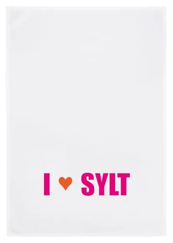 17;30 HOME Geschirrtuch, Humorvolles Design, 100% Baumwolle, I Love Sylt Spruch, umweltfreundlich, weiß, 50x70 cm