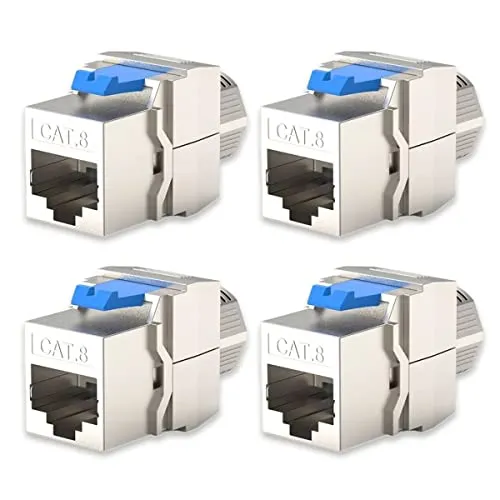 UC-Express 4x Keystone Jack Modul für CAT8 CAT8.1 Kabel bis 40 Gbit/s Metall Gehäuse geschirmt mit Schnappverschluss Werkzeuglos STP RJ45 Buchse Netzwerkkabel Verbinder Patchpanel Netzwerkdose