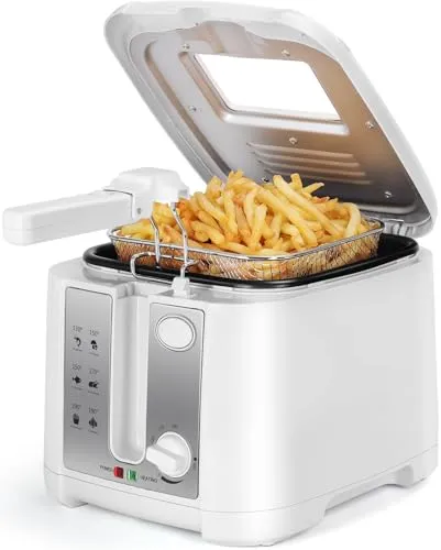 Aigostar Fritteuse 1650W mit Sichtfenster - Tiegelfritteuse mit 2,5L Kapazität und temperaturregelbarem System von 130°C bis 190°C, ideal für knusprige Snacks wie Pommes und Hähnchen.