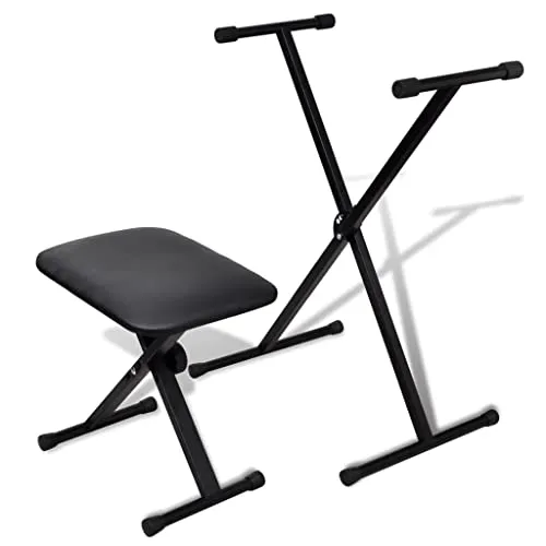 vidaXL Klappbarer Keyboardständer & Hocker, stabil und höhenverstellbar - Keyboard-Ständer aus robustem Stahl, ideal für Bands und Musikliebhaber. Höhenverstellbar und mit rutschfesten Gummi-Endkappen für zusätzlichen Halt und Bodenschutz.