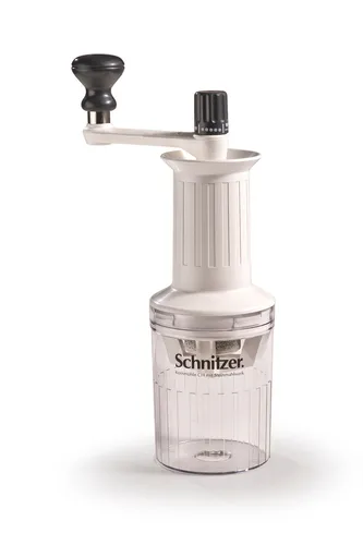 Schnitzer Handmühle Handgetreidemühle CH - Manuelle Getreidemühle mit Naxosbasalt-Mahlwerk, spülmaschinengeeignetem Auffangbehälter und 5 Jahren Garantie – ideal für frisches Mehl zu Hause.