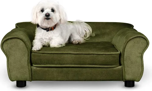 Mg Design Hunde Bett, Katzen Bett grün - Sofa für Hund, mit Armlehnen, Rückenlehne, aus strapazierfähigem Veloursstoff
