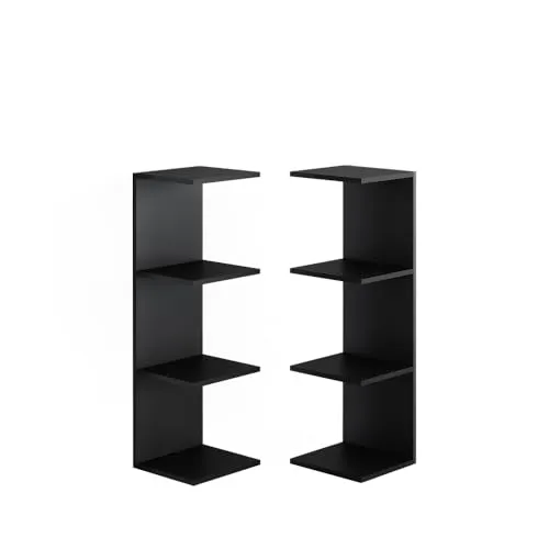 Vicco Bücherregal Paolo 2er Set, Schwarz, 30 x 95 cm - Moderne Bücherschränke mit 4 Ablageflächen, ideal für platzsparende Aufbewahrung und stilvolle Raumgestaltung.