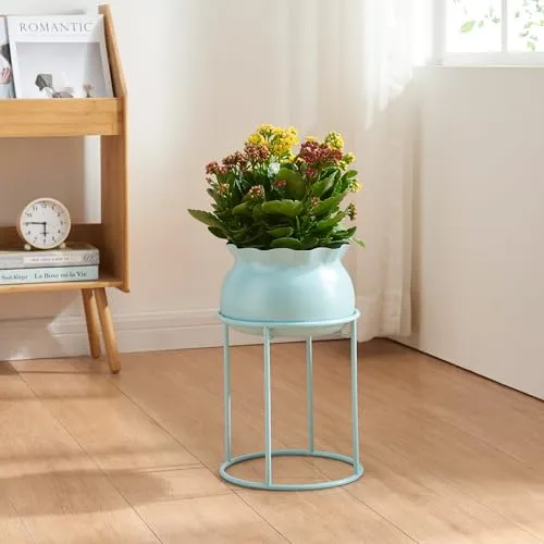 [en.casa] Blumenständer Assen Pflanzenständer mit Blumentopf Metall Hellblau Pflanzenregal 38 x 23,5 cm Blumensäule für innen Blumentopfständer