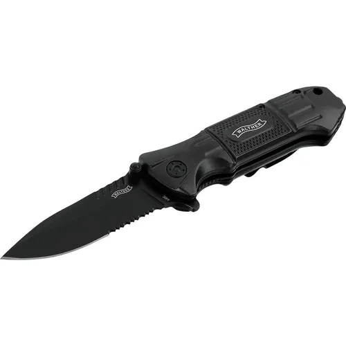 Walther BTK 5.0715 Klappmesser - Taschenmesser für Profis, ideal für Sicherheits- und Rettungskräfte. Mit wuchtiger Spearpoint-Klinge, Linerlock-Verriegelung und praktischer Öffnungshilfe.