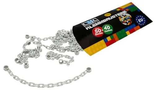 CMC imports 10 Klemmbausteine Kette 30104 Bausteine 1x1 Noppen 12,7 cm / 21 Glieder Kompatibel Bricks (411 - Hellgrau)