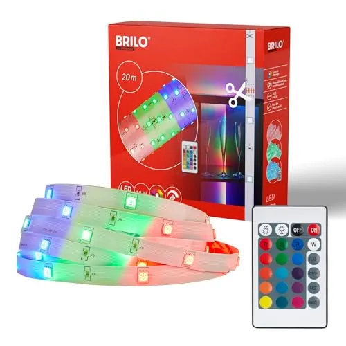 Briloner RGB LED Flexband - Extralang 20m - Beleuchtung mit 360 RGB-LEDs, vielseitig einsetzbar und selbstklebend für einfache Montage – ideal für kreative Lichtgestaltungen.