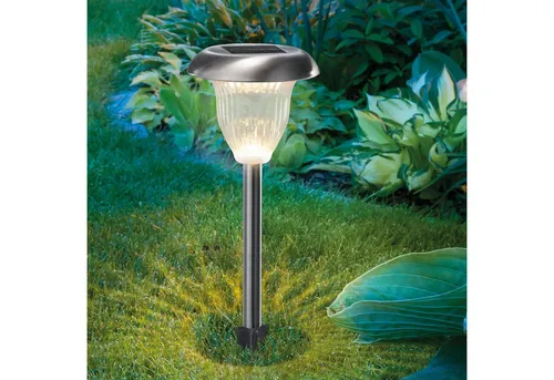 Esotec Solar LED Stableuchte Flower Light, Duo Color - Wegeleuchte aus Metall für den Außenbereich, mit 2 Lichtfarben (warmweiß/kaltweiß) und automatischem Lichtsensor für energieeffiziente Gartenbeleuchtung.