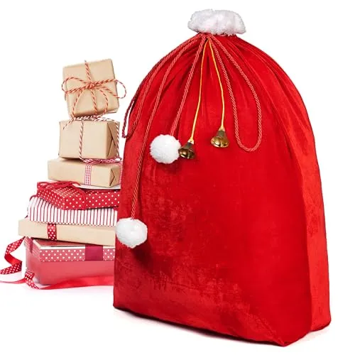 JOYIN Weihnachtssack samtige Nikolaussack Weihnachtsmann Sack Santa Sack Geschenkesack Weihnachtsmannsack für Geschenke Rot und Weiss 78 cm x 68 cm