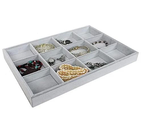 Vorlagebrett Schmuckkasten Schmucklade Schmuckdisplay Schaukasten Schmucktablett12 Fächer grau