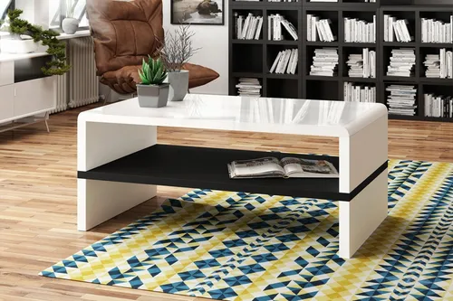 Design Couchtisch Rock Weiß Hochglanz/Schwarz matt in weiß von Mazzoni