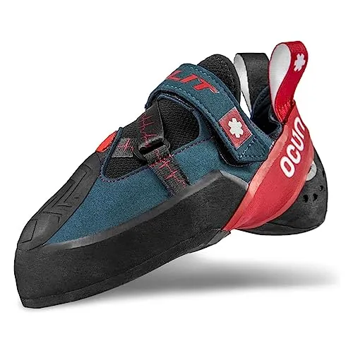 Rock Pillars Bullit Kletterschuh petrol/red 47 EU - Hochleistungsschuh für Bouldern, mit präzisem Toe-hooking und bequemer Slipper-Passform für maximale Leistung beim Klettern.
