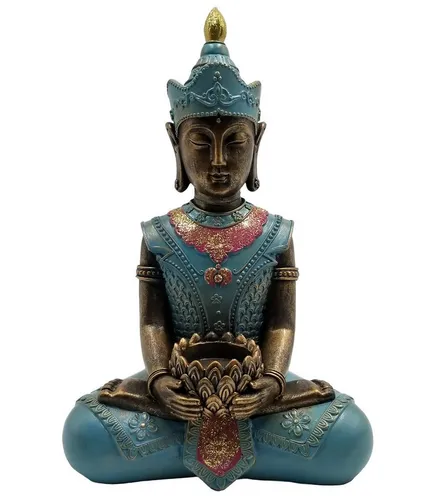 Dehner Gartenfigur Buddha - Wetterfeste Polyresin-Skulptur, ideal für Garten und Innenbereich, frostbeständig und in ansprechendem Türkis