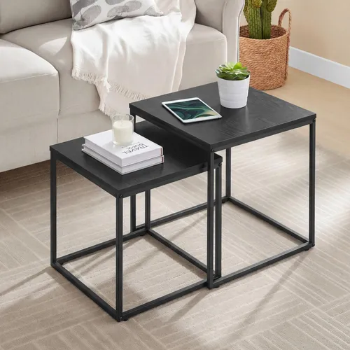 Couchtisch 2er Set Quadratisch Beistelltisch Loft Design - Stylisches 2-in-1 Couchtisch-Set im modernen Loft-Stil. Die kratzfeste Oberfläche und die platzsparende Stapelmöglichkeit machen diese Tische ideal für jedes Wohnzimmer. Perfekt für Dekoration oder Getränke.
