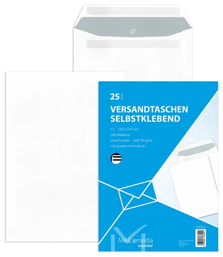 MAILmedia Versandtasche weiß C4 ohne Fenster selbstklebend 25 Versandtaschen