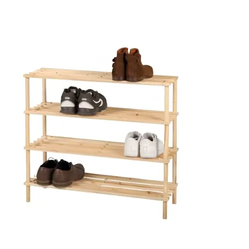 Urban Living Schuhablage 4 Regal - Praktische Schuhablage mit 4 Regalfächern, ideal für Flur und Diele. Das naturbelassene Holzdesign sorgt für eine stilvolle und funktionale Aufbewahrung.
