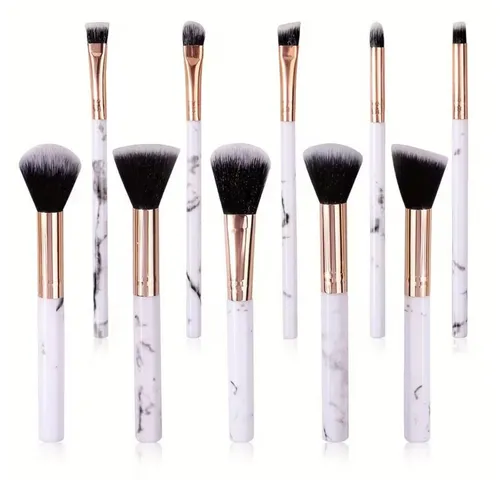 Montegoni Make-up Set 10x Make up weiche Pinsel Set Pink Marble Foundation Puder Kosmetik, 10 Stück Kosmetikpinsel Set, Weiche Borsten langlebig formstabil präzise Anwendung modernes Design