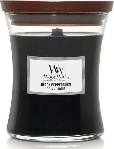 Woodwick Duftkerze WoodWick Black Peppercorn Duftkerze in Sanduhrform 275g Knisternder Do