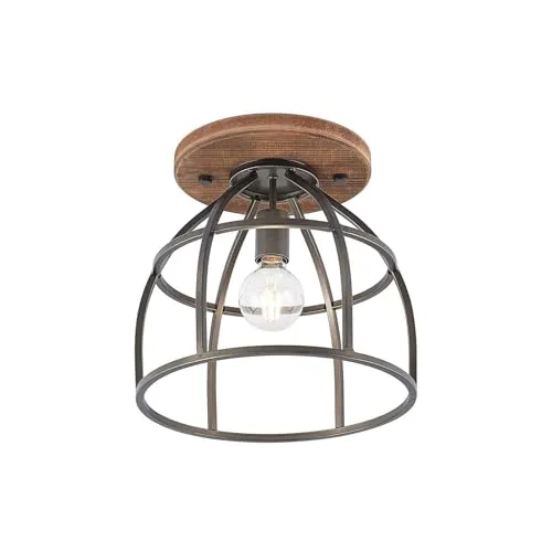 Lindby Deckenleuchte Rutger, dimmbar - Vintage Deckenleuchte aus Holz und Metall, ideal für rustikale Räume, schafft eine gemütliche Atmosphäre mit dekorativen Leuchtmitteln.