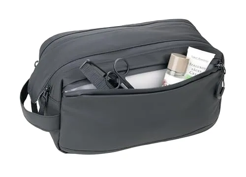 TROIKA BLACK WASHBAG 2 – Kulturbeutel - Sport Kulturbeutel mit weiter Öffnung, zwei Reißverschlüssen und Magnetverschluss für optimale Organisation Ihrer Pflegeprodukte – ideal für Reisen und Zuhause.