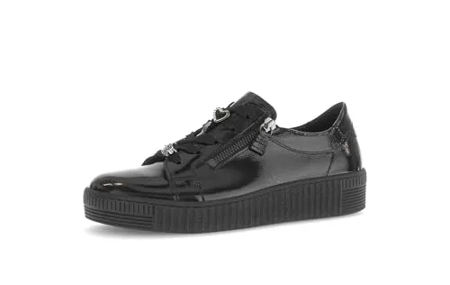 Gabor Damen Low-Top Sneaker - Sportliche Halbschuhe in Schwarz mit Best Fitting - Damen-Hallenschuhe mit Lack-Obermaterial und bequemer TR-Sohle. Ideal für Freizeit und Sport, bieten diese Sneaker optimalen Tragekomfort.