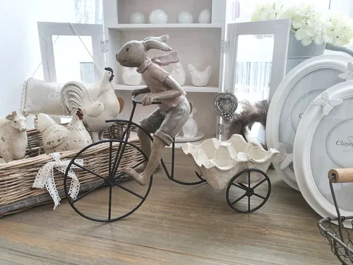 Clayre & Eef Dekofigur Kaninchen auf Fahrrad in beige von Clayre & Eef