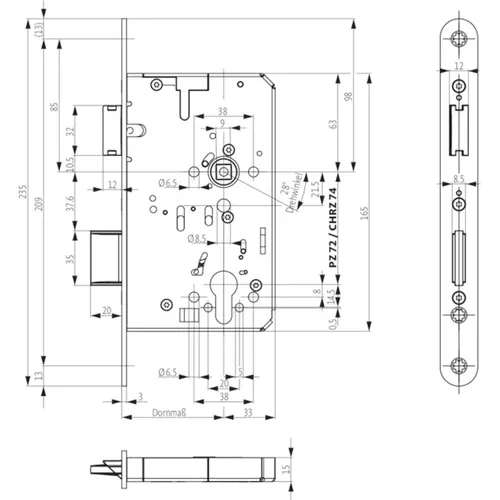 Panik-Einsteckschloss B-23240 für Vollblatttüren