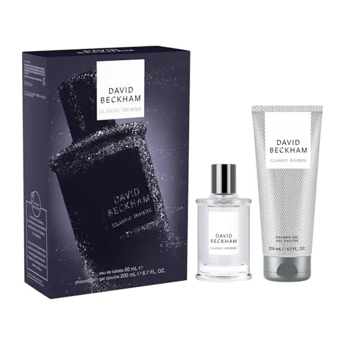 David Beckham Classic Homme Geschenkset mit Eau de Toilette und Duschgel, rauchiger, würziger Duft für Männer, 50 ml und 200 ml