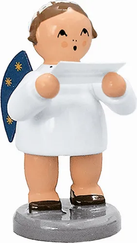 KWO Engel mit Notenblatt, Holzkunst 5cm - Nussknacker: Handgefertigte Holzfigur mit musikalischem Flair, ideal für eine festliche Dekoration oder als Geschenk.