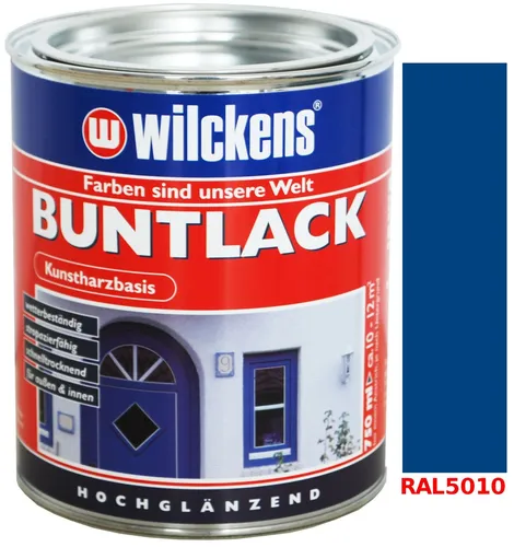 Kunstharzbasis Lack Buntlack Kunstharzfarbe 750ml Hochglanz Enzianblau RAL5010